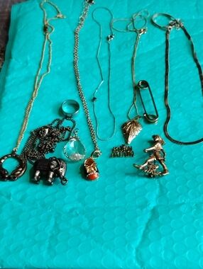 Gold Tone Mixed Charm Necklace Collection - Assorted Gold Pendants